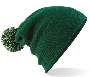 Beechfield BF450 - Beanie with Pompom Bottle Green / Off White